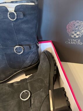 Vince Camuto Black Suede Buckle Lug Boots